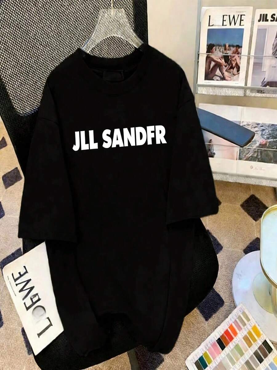 Nueva camiseta estampada de verano 2026, manga corta, cuello redondo, transpirable y cómoda, informal y elegante, estilo hip hop, adecuada para mujeres. - Negro - Ver 1