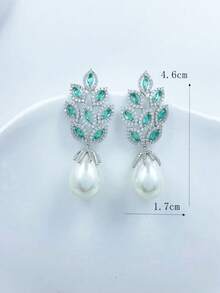 1 Đôi bông tai ngọc trai dáng dài hình lá lớn đính đá Cubic Zirconia màu xanh lá cây sang trọng dành cho nữ, thích hợp cho đám cưới, tiệc tùng, trang sức cô dâu. - màu xanh lá - Xem 7