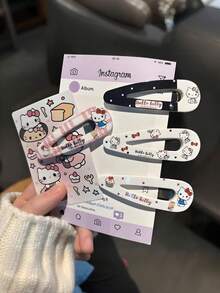 SANRIO 手工猫咪造型发夹，女士心形波点格子图案发夹，卡通风格女学生发夹，BB夹，甜美清新多功能刘海发夹 - 星星月亮 - 查看 6