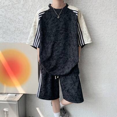 Men's Short Sleeve Shorts Set 2026 Summer Men's Round Neck Loose Short Sleeve T-Shirt And Youth Sports Shorts Two-Piece Set Fashionable And Versatile For Men