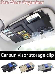 Multi-Functional Car Sun Visor Storage Clip, Universal Car Sun Visor Storage Rack - Multi-Pocket Zipper Storage Bag, Can Store Credit Cards, Driving License, Glasses, Etc., Suitable For All Cars, Trucks, SUVs, Car Storage Accessories - A - View 1
