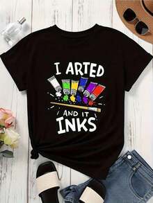 T-Shirt With A Design Of Paintbrushes, Ink Tubes And Paint By I Arted And It - Black - View 4