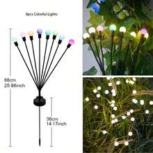 1个6LED/8LED/10LED太阳能萤火虫地插灯，庭院户外小路灯，太阳能供电，防水，适用于花园、庭院、露台、小路、露营布置、节日、婚礼派对装饰 - 黑色 - 查看 11