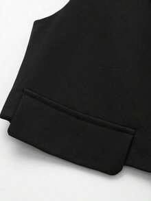 Chaqueta de chaleco con solapa y decoración de solapa de unicolor casual para mujer, primavera - Negro - Ver 5