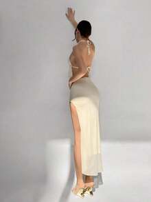 de 2 piezas de top sin mangas y falda de unicolor, conjuntos de verano minimalistas y de moda para mujeres, atuendos elegantes para vacaciones, ropa casual occidental sexy, atuendos para festivales y graduación, conjuntos de playa - Albaricoque - Ver 2