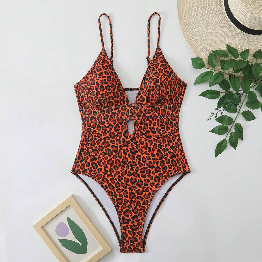 Traje de baño de una pieza con estampado de leopardo sexy. - estampado de leopardo naranja - Ver 1