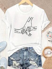 Personalized T-Shirt With Name For Mother's Day/Father's Day, Personalized T-Shirt With Hands And Names For Dad/Mom/Grandma..., Mother's Day T-Shirt, Father's Day T-Shirt, Personalized Family Gift, Gift From Daughter/Son, Gift T-Shirt - 白色的 - 查看 7