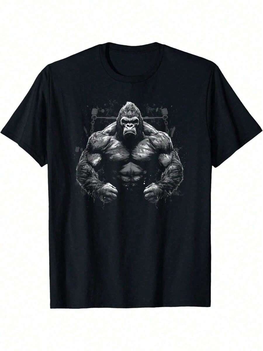 Camiseta Gráfica Urban Gorilla para Hombre - 100% Algodón, Manga Corta, Cuello Redondo, Impresión por Sublimación, Corte Regular, Camisa Casual para Uso en Exteriores y Ocasiones Informales (Tallas S-3XL) - Negro - Ver 1