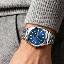 BIDEN Men's Luxury Quartz Watch, Stainless Steel Strap, Waterproof, Luminous, Date & Day Display, Comes With Gift Box - Blue - View 3