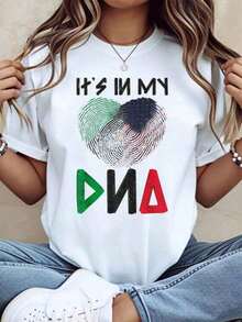 Camiseta con Estampado de Corazón con Bandera de Italia de Its In My Dna para Mujer, Top Casual de Manga Corta, Camiseta Gráfica de Moda para Mujer - Blanco - Ver 1