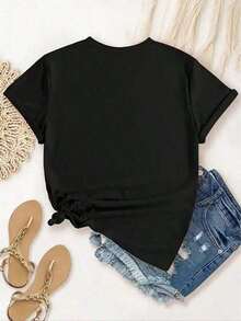 Soft Fashion Printed T‑Shirts for Women, Oversized Streetwear Tops, Comfortable and Stylish All‑Match Summer TeesCamiseta Gráfica Blanca para Mujer con Diseño de Zapato Rojo de Tacón Alto - Suave, Transpirable y Elegante para Uso Casual en Verano, Fitness y Atuendos Diarios pattern - Negro - Ver 2