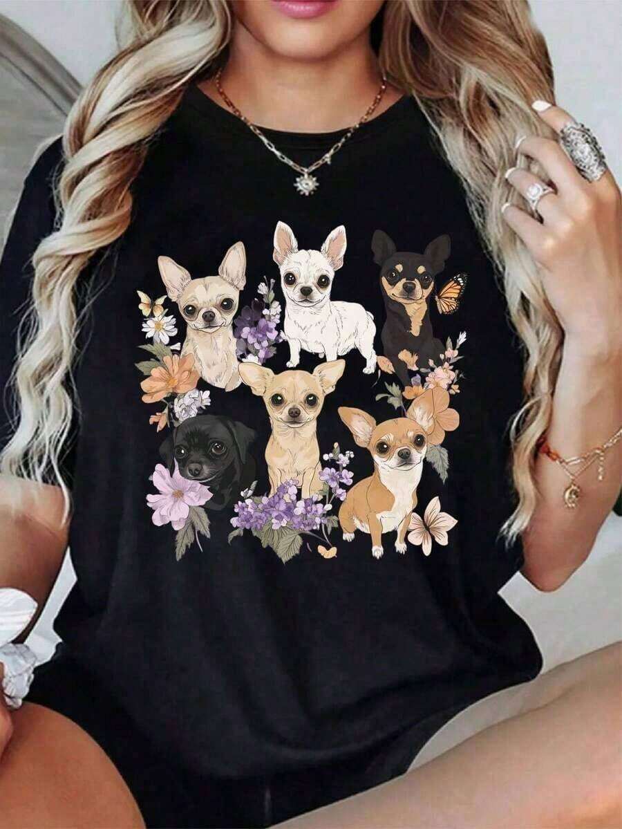 Simple And Versatile Design: This Printed T-Shirt Is Suitable For Streetwear, Daily Outings, Camping, Concerts, Hip-Hop, Rock, And Is Versatile, Easy To Care For, And Comfortable-A Casual Women's T-Shirt For All Seasons. Cotton T-Shirt - 黑色 - 查看 1