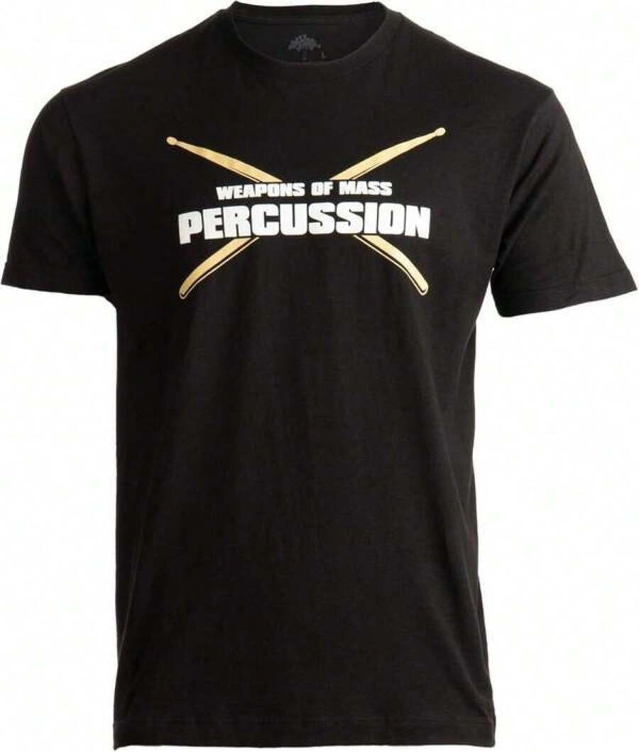 Unisex kortärmad T-shirt, Weapons Of Mass Percussion, rolig trummis, musikband, T-shirt för män och kvinnor, , mjuk bomull, vardagskläder, t-shirt bomull, sommar, y2k-stil, , fars dag, 2000-talsstil, sommartoppar, lättviktigt, ventilerande tyg, utomhusnöjen, resor & utflykter, festivalstil, mjuk & lättviktig, sommarsemester, vardagskläder - Svart - Visa 1