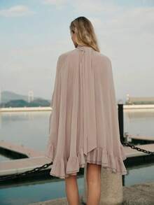 Vestido de gasa elegante con tirante conjunto interior cómodo - Caqui - Ver 2