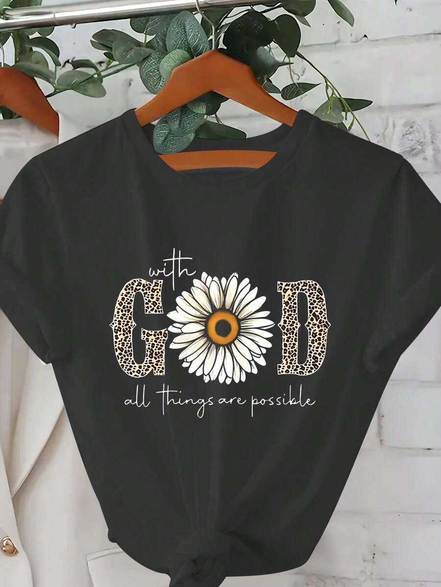 Women's Printed Short Sleeve T-Shirt - Black - View 1