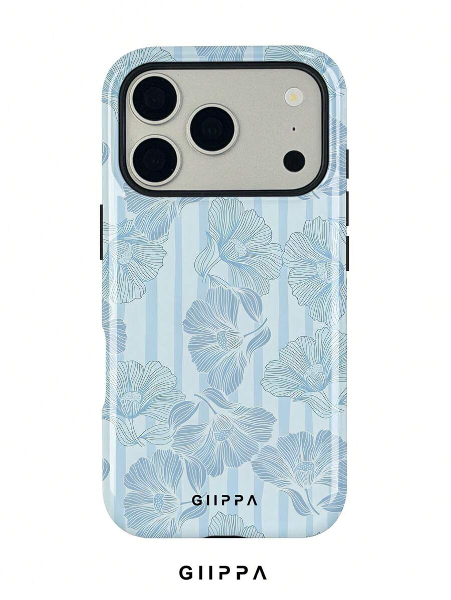 GIIPPA 1 Ốp lưng điện thoại màu xanh nhạt kẻ sọc với viền xanh nhạt và hồng, họa tiết hoa, phù hợp với điện thoại 17 Pro Max, 16 Pro Max, 15 Pro Max, 14 Pro Max, kiểu dáng Hàn Quốc thời trang và độc đáo, tương thích với 11/12/13/14/15/16 Pro Max Plus, thiết kế thanh lịch phù hợp cho cả nam và nữ, món quà lý tưởng cho bạn gái vào dịp Giáng sinh, Lễ tình nhân, Lễ Phục sinh, mùa cưới và sinh nhật. - màu xanh nhạt - Xem 1