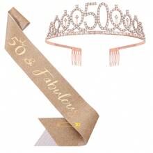 Rose Gold Birthday Crown Strap Set, Rhinestone Number Crown + Glitter Strap, Women's Birthday Party Decor Accessories - Multicolor - View 6