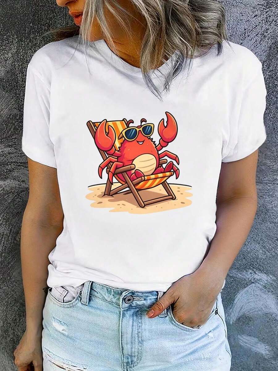 Women's Short-Sleeved Crew Neck T-Shirt, Casual, Made Of Pure Cotton, Ideal For Summer Vacation, Machine Washable, New Women's Clothing, Versatile For Going Out, Sporty Style. ZFB9 - 白色_03 - 查看 1