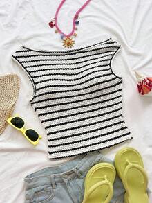ajustada con patrón de rayas casual para mujer, adecuada para vacaciones de verano y viajes diarios - Multicolor - Ver 1