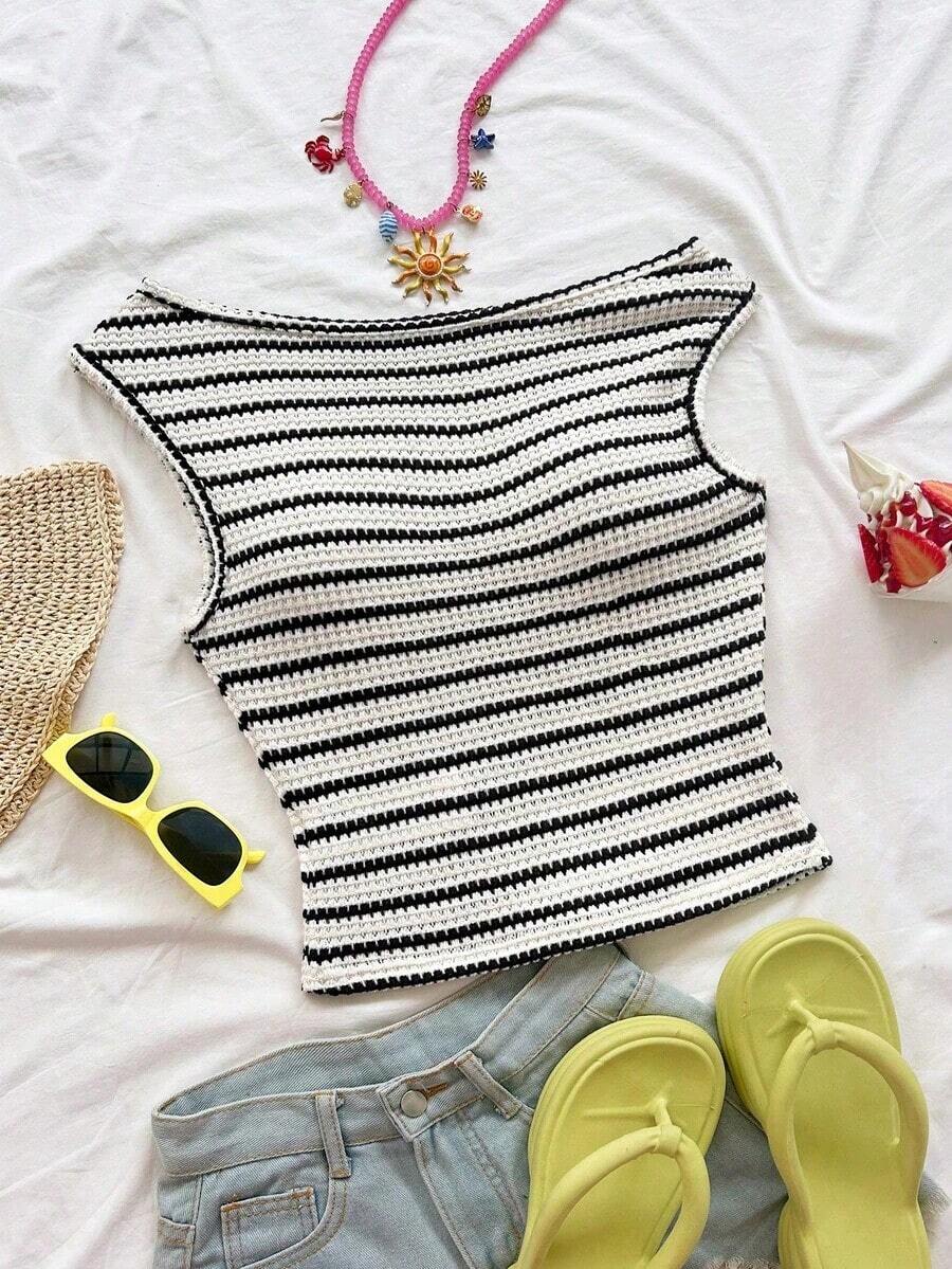 ajustada con patrón de rayas casual para mujer, adecuada para vacaciones de verano y viajes diarios - Multicolor - Ver 1