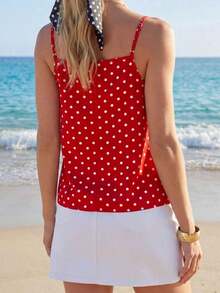 Camiseta de tirantes casual con estampado de lunares para mujer - Burdeos - Ver 2