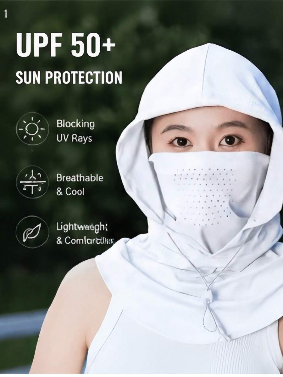 1 pieza Máscara facial con capucha multifuncional unisex para protección solar al aire libre, braga de cuello ligera y transpirable con correa ajustable para la barbilla