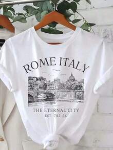 RomaGráficoCamisetaMujeresVeranoModaCortoCon mangasCamisetaTeeTopsImpresoCuello redondoInformalCamisetaMujeresRopaOesteGráficoCamisetasHombresRopaCamisasParaHombreGráficoCamisetasMujeresRopaVeranoTopsVeranoRopaGráficoTeeCamisas-VintageCalleEstiloUnisexoSueltoAlgodónCortoMangaTripulaciónCuelloCamiseta 100% algodón puro - Blanco - Ver 7