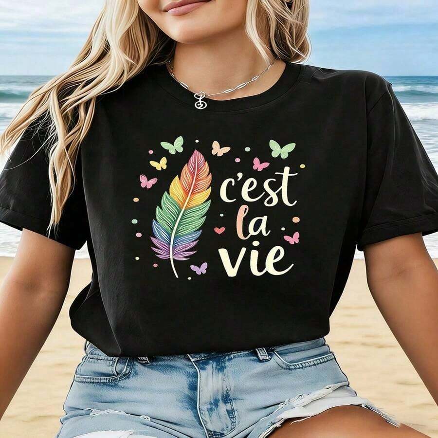 Women's T-Shirt | "I Love Brazil" Graphic Print, Yellow And Green, Casual Round Neck T-Shirt For Spring/Summer, Medium Stretch Fabric, Ideal For Daily Wear, Shopping, Parties And Commuting. - 綠色 - 查看 1