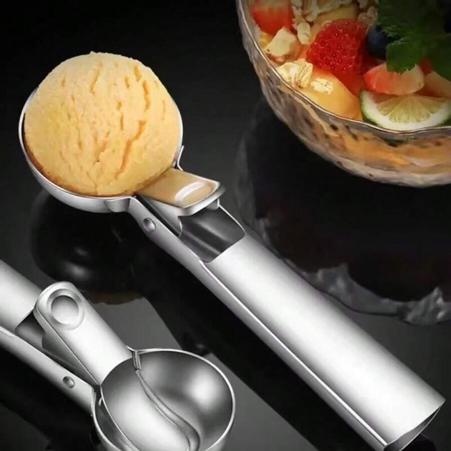 Stainless Steel Ice Cream Scoop With Trigger - Premium Heavy Duty Metal Scooper For Easy Release, Perfect For Gelato, Sorbet, And Cookie Dough (Silver)