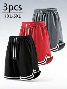 Bộ 3 quần short thể thao bóng rổ mùa hè cỡ lớn dành cho nam, có dây rút, chất liệu lưới co giãn, nhanh khô, dài đến đầu gối. - Nhiều màu - Xem 1