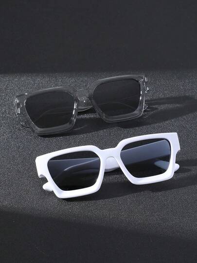 2 Pairs Geometric Plastic Full-Rim Modern Minimalist Style Fashion Glasses For Men, Suitable For Tropical Beach Vacation, Daily Life, Camping, Fishing And Other Outdoor Activities, Fits All Face Shapes