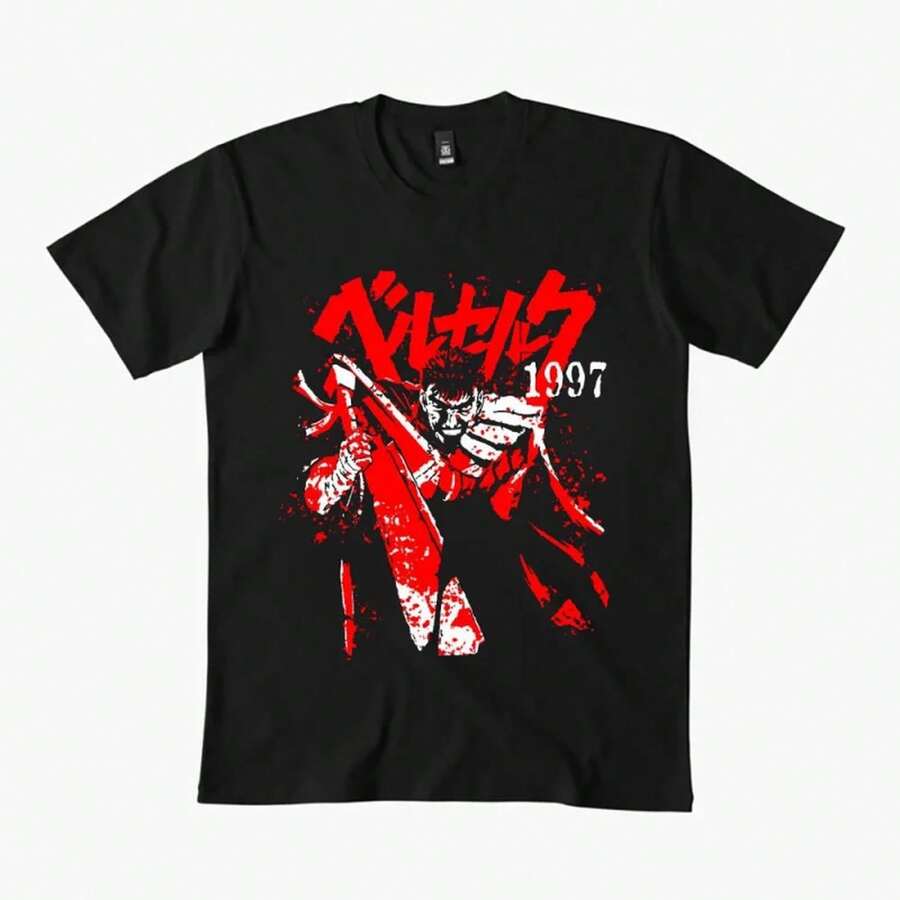 0325 Guts B1erserk j1apanese Anime Gift t shirt 100 algodón estampado clot1hing SwoR1DS1Man Manga Graphic T1EE Y2K clothes Large size Tops 220G algodón grueso unisex casual top, textura suave y tacto suave, cómodo y agradable para la piel. El estilo clásico simple nunca pasa de moda, adecuado para ir al trabajo a diario, hacer ejercicio, viajar, vacaciones y todas las ocasiones casuales. - Negro - Ver 1