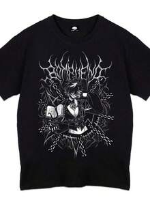 Unisex Black T-Shirt With Geometric Print, Short Sleeves And Round Neck, Casual Style, Machine Washable, Comfortable For All Seasons, Rosario Grim Grimoire Short Sleeve Round Neck T-Shirt For Enthusiasts And Everyday Use, Christmas Gift For Friends. - 黑色 - 查看 1