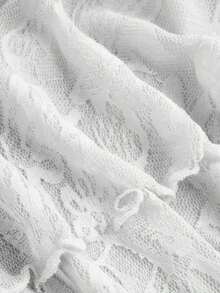 Falda casual de mujer con cintura con cordón, lazo y volantes de tela de encaje de doble capa, adecuada para uso diario - Blanco - Ver 4