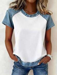 Plus Size Women's Casual Short-Sleeved T-Shirt With Round Neck And Floral Print, Ideal For Summer - 多色 2 - 查看 4