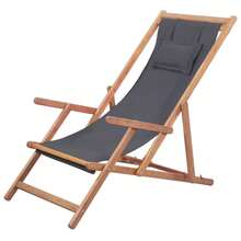 vidaXL Solid Eucalyptus Wood Beach Chair, Folding Lounger, Folding Chair, Beach Lounger, Garden Lounger, Sun Lounger, Folding Lounger, Camping Chair, Fabric Grey - Grey - View 1