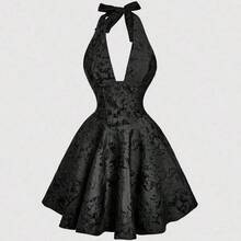 MOD Women's Apricot Mini Dress With Bowknot Design,Ivory White Halter Mini Dress Wedding Guest Party, Jacquard Lace Fabric, Old Money Style, Sleeveless Fit And Flare Dress, Elegant Bridal Shower Dress For Cocktail Party, Engagement, Reception, Holiday Gathering, Formal Summer Event - Blanco - Ver 6