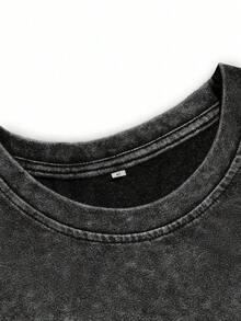 Camiseta gráfica de algodón con letra de Tokio para mujer, camiseta de manga corta y cuello redondo negra lavada para mujer, silueta ajustada casual - Negro - Ver 3