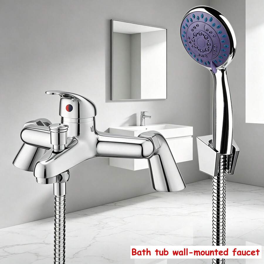 Luxury Bathroom Faucet Sink Bath Filler Tap Shower Mixer Taps + Shower Head 3-Mode Hand Held Set - Silver - View 1