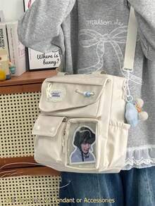 日系可愛DIY徽章展示板 大學生斜背包 尼龍錢包與托特包 側背包 JK高品質學生後背包 Ita包 - 白色 - 查看 2