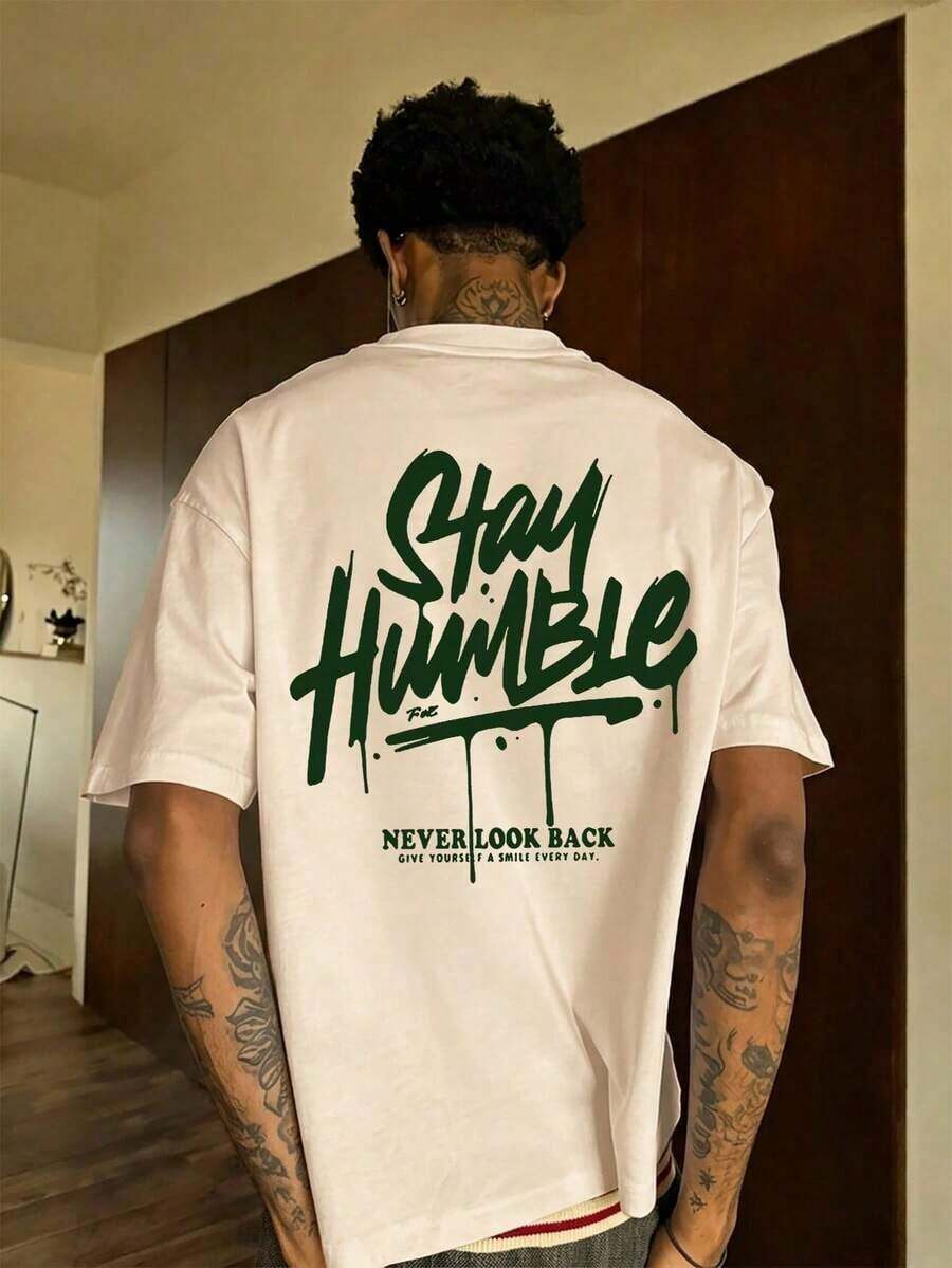 Men's Short Sleeve Crew Neck T-Shirt With English Slogan Graphic Print, Minimalist And Summer Style By FRACTYR | Basic, Casual Street Style, Gift For Boyfriend/Husband - 灰色 - 查看 1