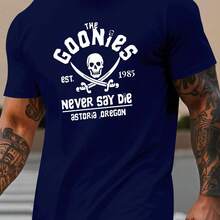 Men's Short-Sleeved T-Shirt, 100% Pure Cotton, Fashionable, Casual, Loose Fit, With Goonies Graphic Print And Round Neck. - 黑色 - 查看 11