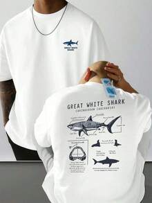 Anatomy Of The Great White Shark T-Shirt, Organic Cotton, Double-Sided Print, Anti-Shrink, Classic Fit, Basic, All-Day Comfort. - 白色 - 查看 6