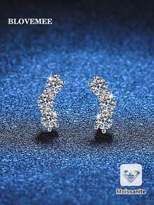 BLOVEMEE Bộ 2 bông tai thời trang và tinh tế bằng bạc sterling 925, đính 2 viên đá Moissanite 0.6 carat, thích hợp cho phụ nữ đeo hàng ngày, dự tiệc, lễ hội, Ngày của Mẹ, kỷ niệm ngày cưới, quà tặng trang sức sinh nhật. - Bạc - Xem 1