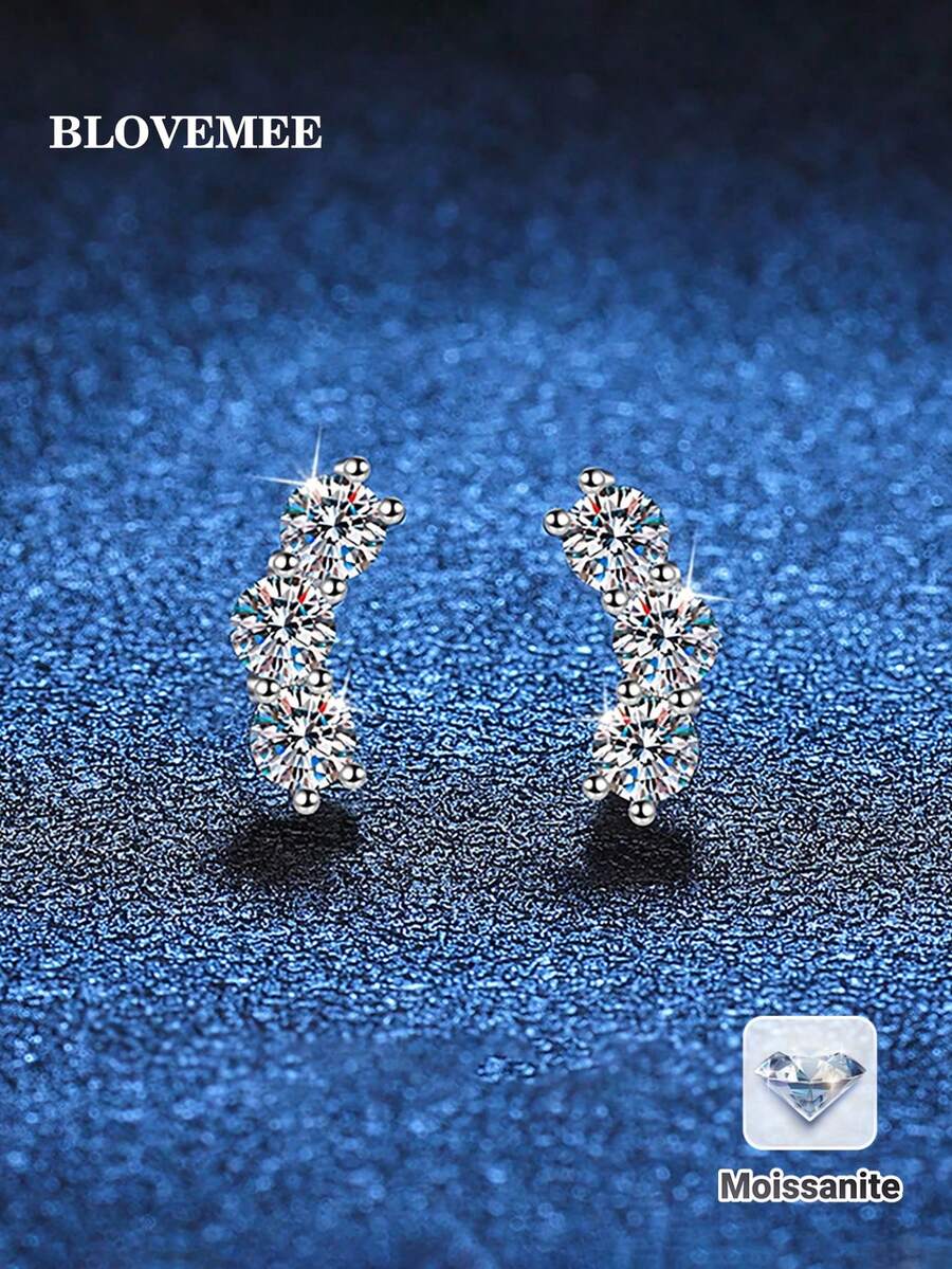 BLOVEMEE Bộ 2 bông tai thời trang và tinh tế bằng bạc sterling 925, đính 2 viên đá Moissanite 0.6 carat, thích hợp cho phụ nữ đeo hàng ngày, dự tiệc, lễ hội, Ngày của Mẹ, kỷ niệm ngày cưới, quà tặng trang sức sinh nhật. - Bạc - Xem 1