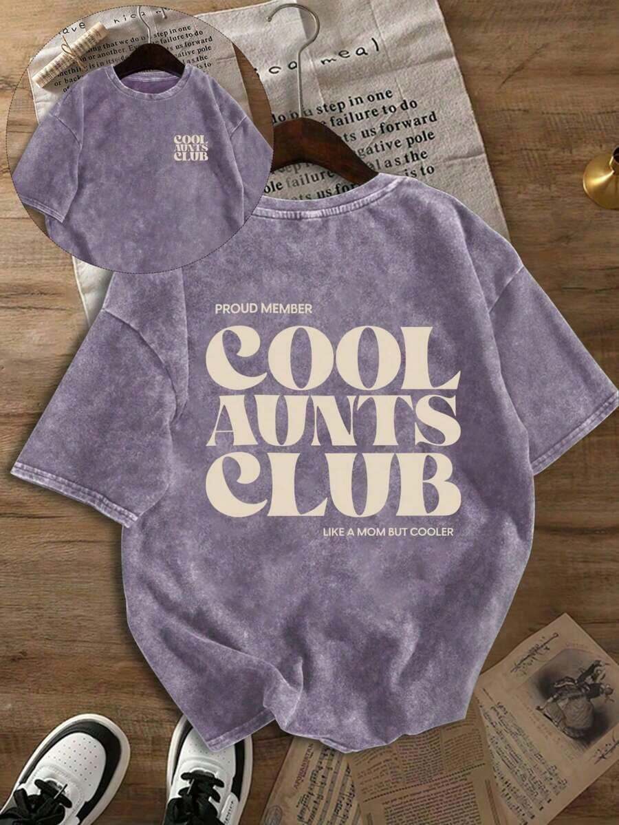 Camiseta de manga corta con estampado de gato interesante, top de diseño exclusivo y lindo, camiseta para mujer de talla grande, camiseta de algodón lavado, ropa casual de talla grande para mujer, tela con estampado de copos de nieve, top casual de cuello redondo cómodo de talla grande, camiseta vintage desgastada, ropa de mujer de talla grande, ropa de primavera/verano - Púrpura malva - Ver 1