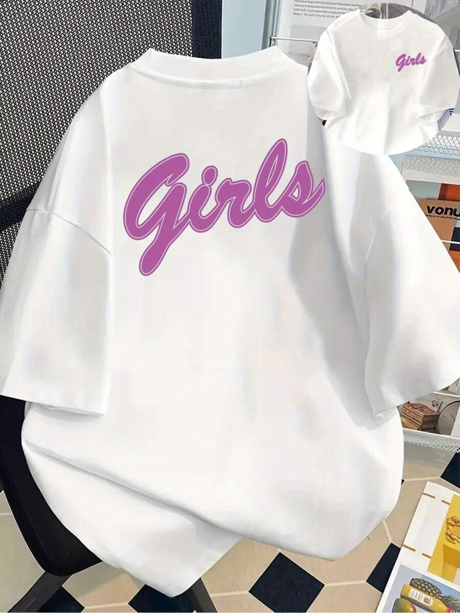 180g Cotton Short-Sleeved T-Shirt - Short-Sleeved T-Shirt With Front And Back Print - For Girls And Young Women - Fashionable Printed T-Shirt For Spring/Summer, Fashion Item, Versatile Casual Wear - Unisex. - 白色 - 查看 1