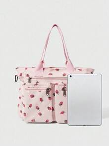 Fashionable Large Capacity Multi Pocket Versatile Tote Bag, Niche Design Simple Strawberry Shoulder Bag, Casual Daily Crossbody Bag, Suitable For Attending Classes, Commuting, Daily Outings, And Parties - Multicolor - View 6