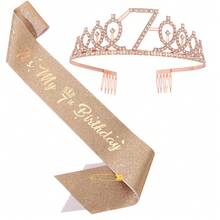 Rose Gold Birthday Crown Strap Set, Rhinestone Number Crown + Glitter Strap, Women's Birthday Party Decor Accessories - Multicolor - View 26