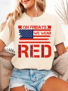 GiftGiftU.S. "Tribute To Veterans And All Warriors (REDEPLOY)" T-Shirt - Casual Military-Style T-Shirt With American Flag Design, Themed For Veterans Day And Warrior Commemoration, Regular Fit, Crew Neck, Soft. - 杏色 - 查看 1